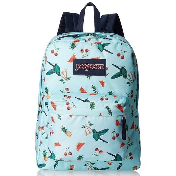 Jansport Handbags - Jansport Superbreak Sweet Nectar Hummingbird & Fruits Teal Blue Backpack
